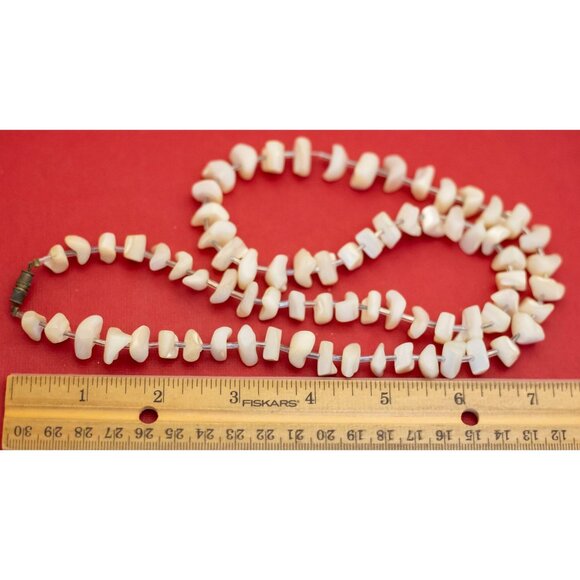 26 inch, Vintage Mother of Pearl White Beaded Necklace - F44 - Picture 3 of 3